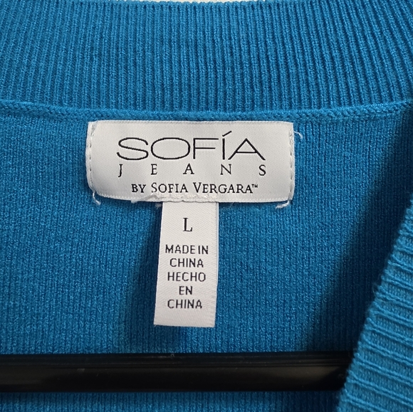EUC Sofia Jeans V-Neck Mesh Pullover Sweater in Mykonos Blue - Picture 3 of 6